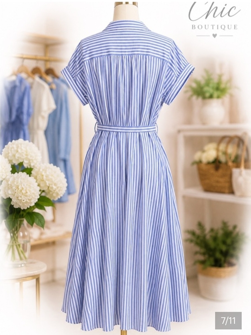Max Studio Blue and White Striped Maxi Shirt Dress with Tie Waist - Picture 2 of 7
